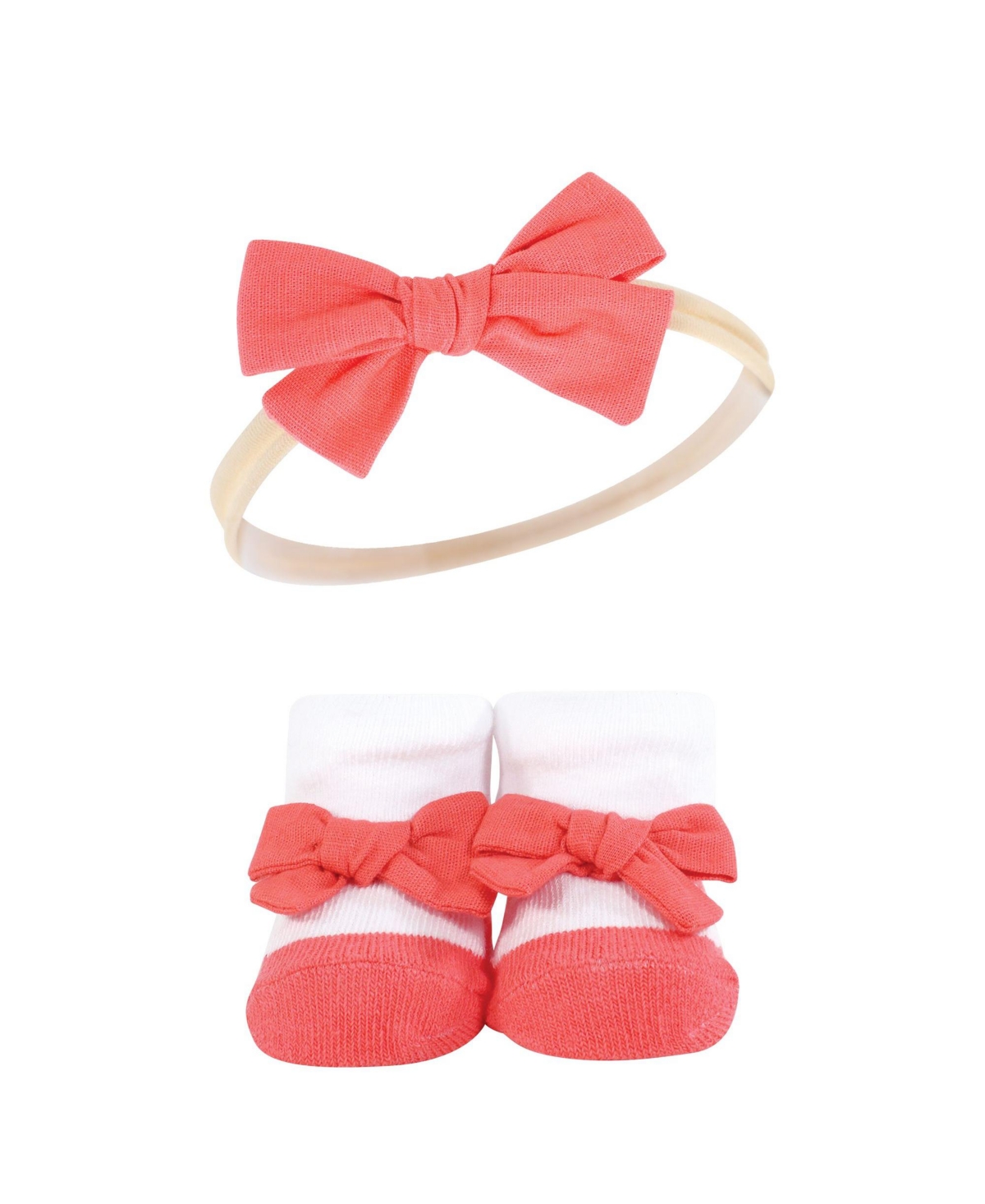 Hudson Baby Baby Girls Headband and Socks Giftset, One - Coral stripe