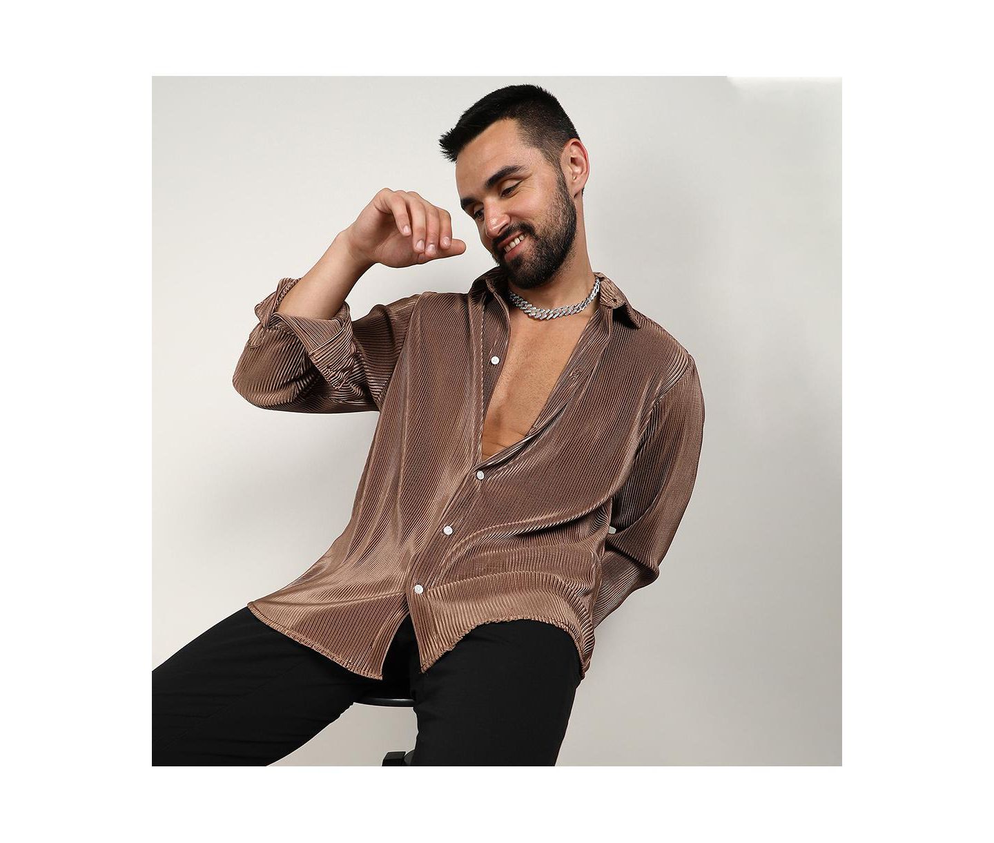 Мужская рубашка Cahoot Mocha Brown Pleat-Creased, цвет: Коричневый — фото 8