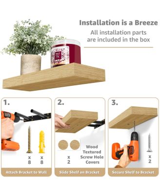 2 Pack 16 Inch Coastal Rectangle Floating Shelves - for Home DAcor to Display Trophies, Books, Frames, and more (Maple)