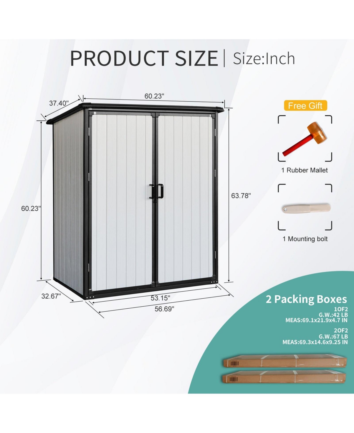 Mondawe 5x3FT Outdoor Storage Shed Waterproof Resin Cabinet with Lockable Doors