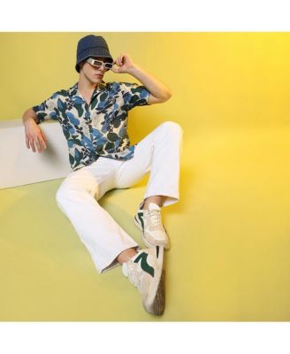 Men's Azure Blue & Forest Green Floral Abstract Shirt