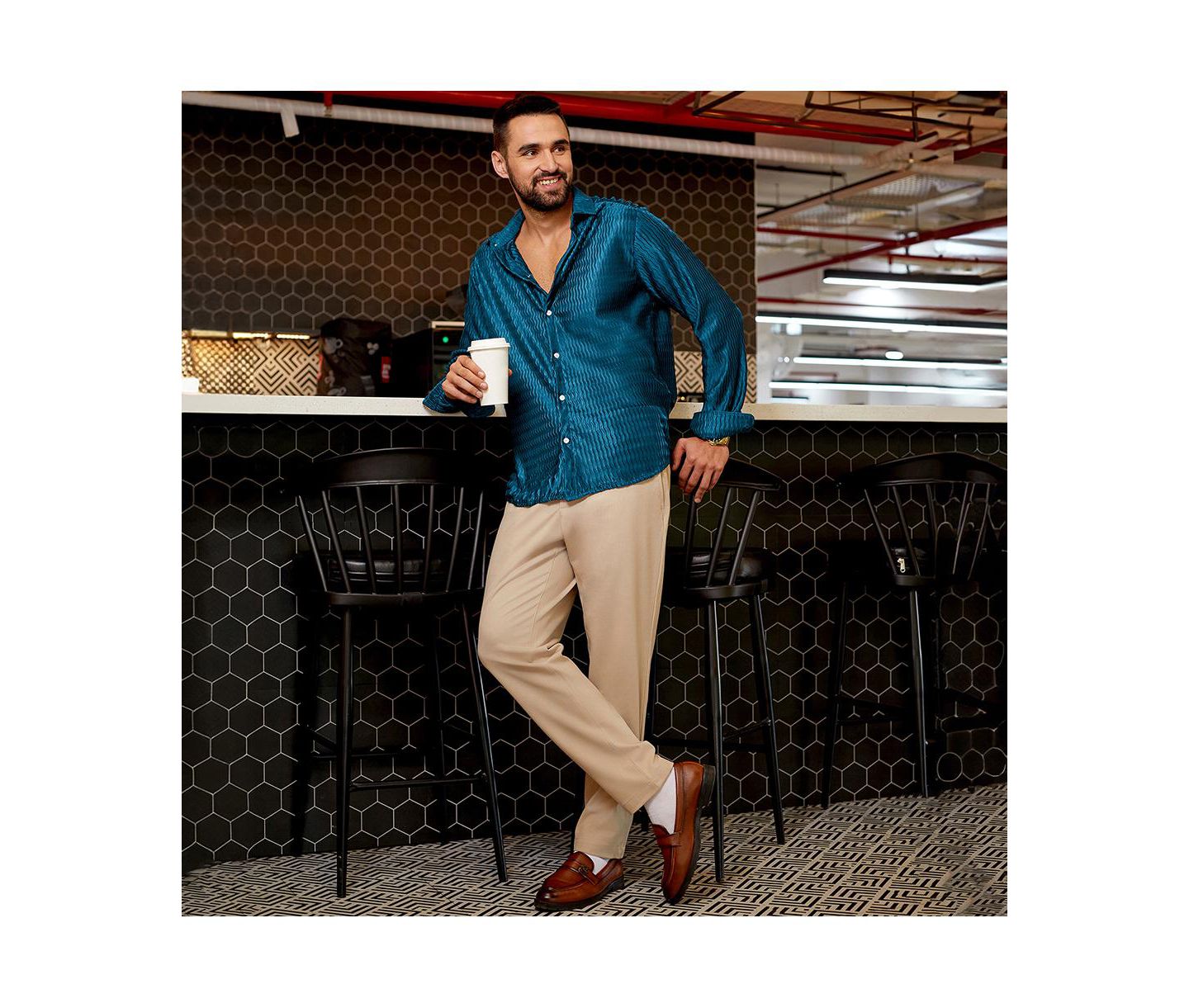 Мужская рубашка Cahoot Aegean Blue Curly-Creased, цвет: Синий — фото 7