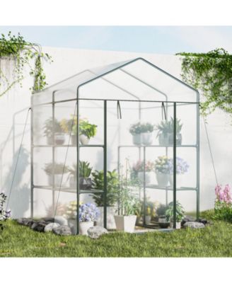 Walk-in Greenhouse with 3 Tiers 8 Shelves PVC Cover Roll-up Zippered Door