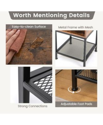 Industrial Nightstand End Side Table with Mesh Shelf