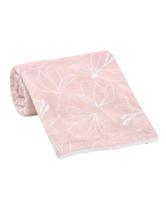Petals Pink/White Floral Fleece Faux Shearling Soft Baby Blanket
