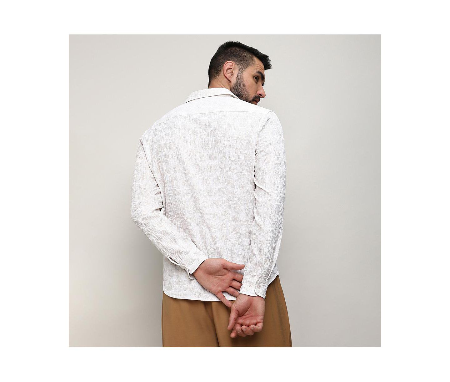 Мужская рубашка Cahoot Campus Sutra Ivory White Foil-Creased, цвет: Белый — фото 8