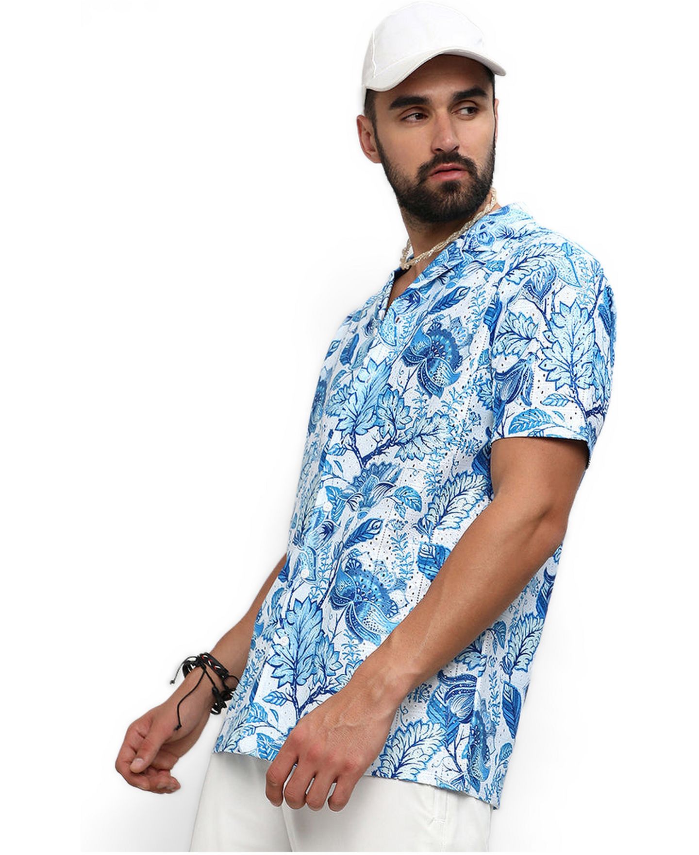 Мужская рубашка Cahoot Campus Sutra Chalk White:Indigo Blue Mesh Foliage, цвет: Белый — фото 4