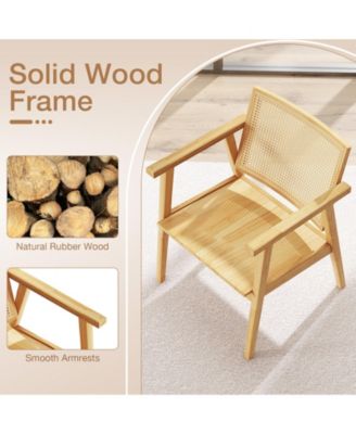 Mid Century Modern Accent Chairs Set of 2 with Breathable Rattan Back