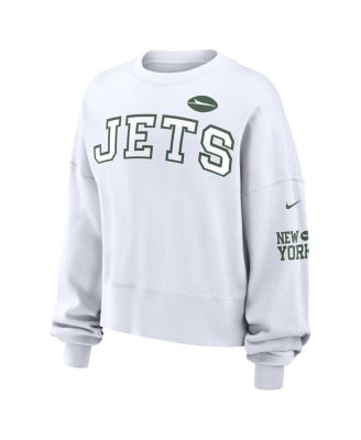 Women's White New York Jets Oversized Long Sleeve Cropped Sweatshirt