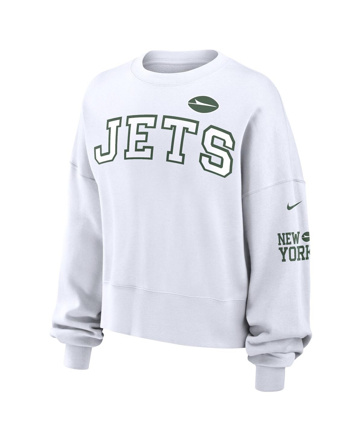 Nike Women's White New York Jets Oversized Long Sleeve Cropped Sweatshirt In White