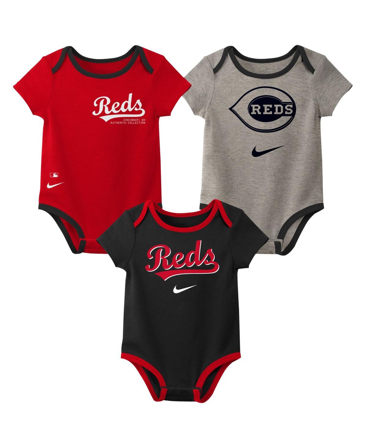Nike Newborn Baby Boys And Girls Cincinnati Reds Three-pack Bodysuit Set In Multi