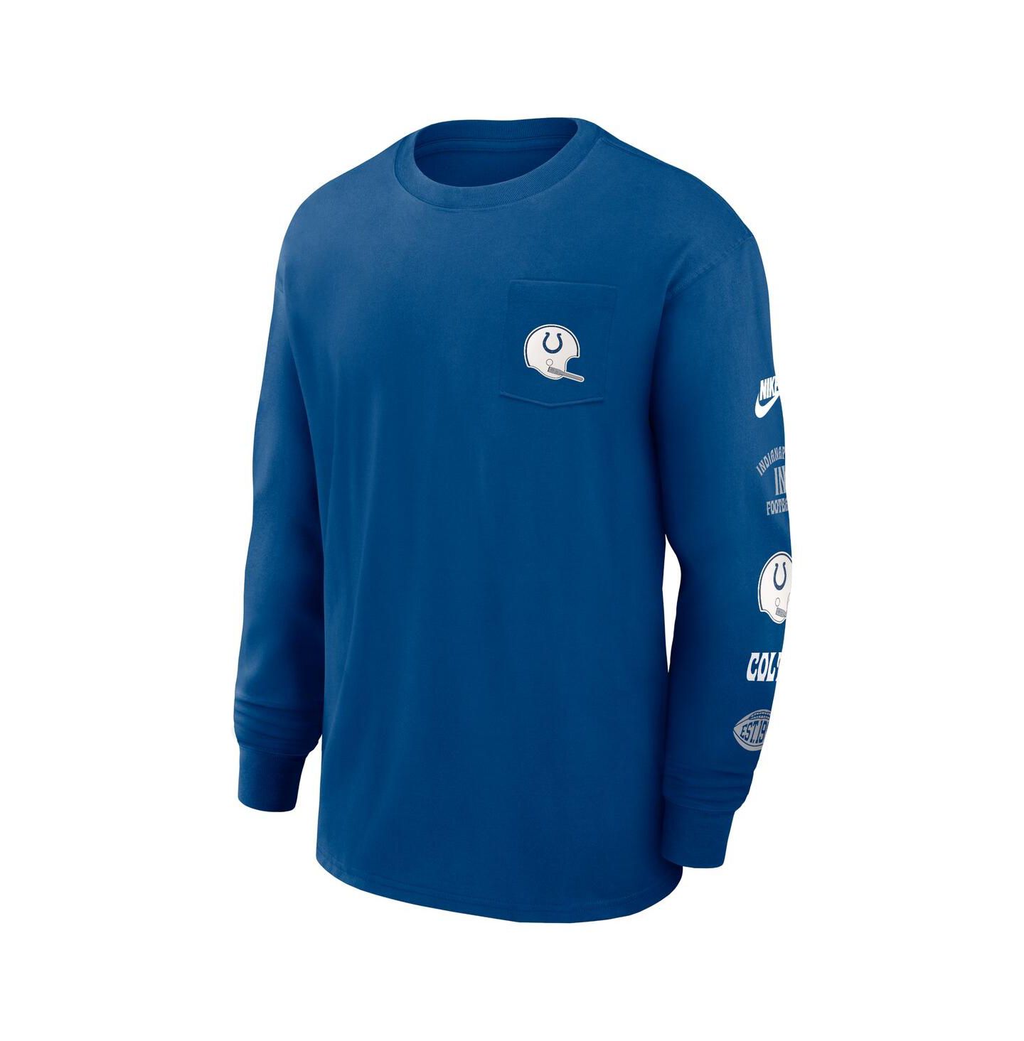Мужская футболка Nike Blue Indianapolis Colts Rewind Heavy Max 90 Pocket Long Sleeve — фото 3