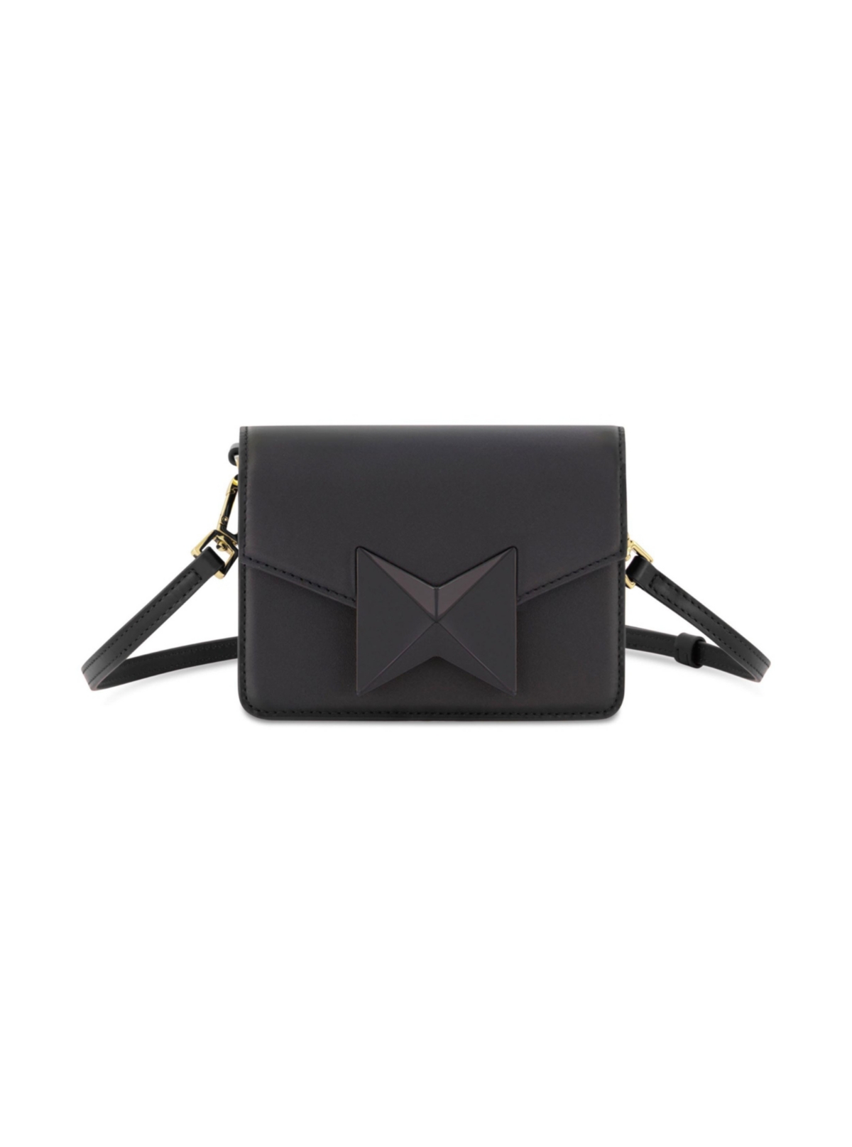 Mini Leather Gold Strap Crossbody Bag - Black