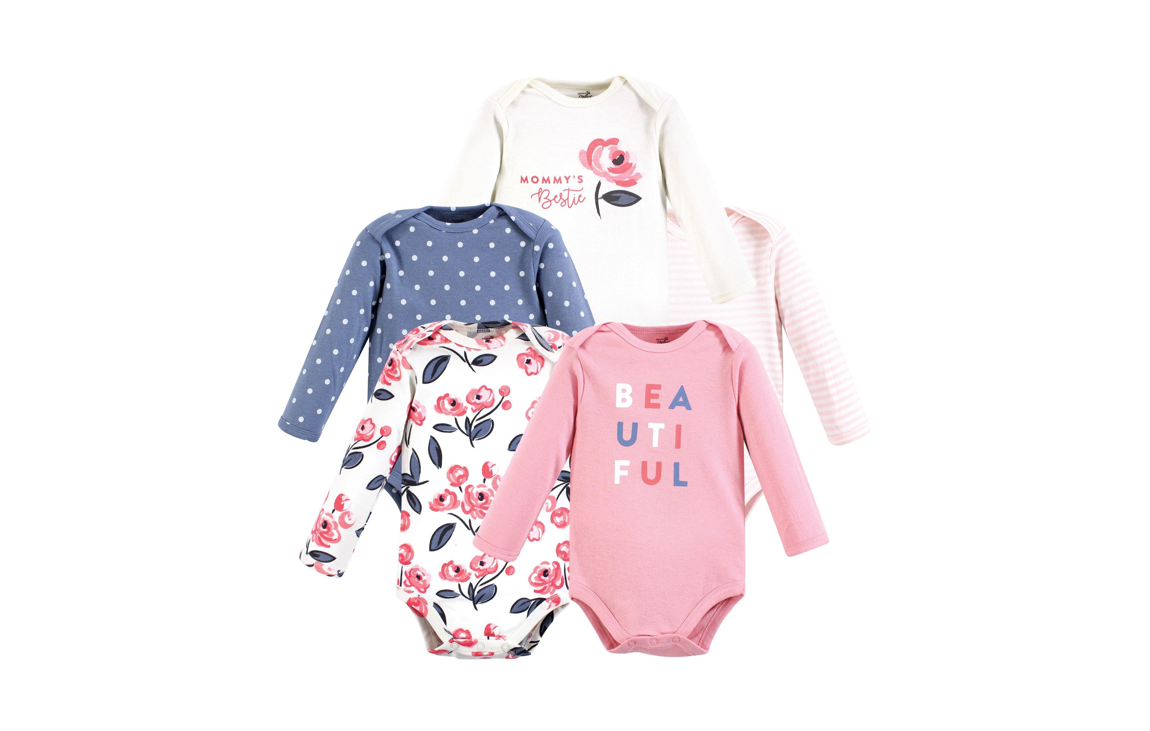 Touched by Nature Baby Girls Soft Natural Cotton Long-Sleeve One-Piece Essentials