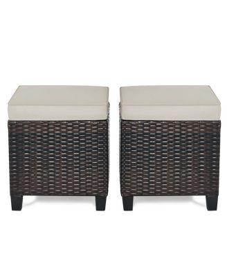 2 Pieces Patio Rattan Ottoman Set with Removable Cushions