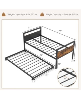 Twin Metal Daybed with Trundle Lockable Wheels