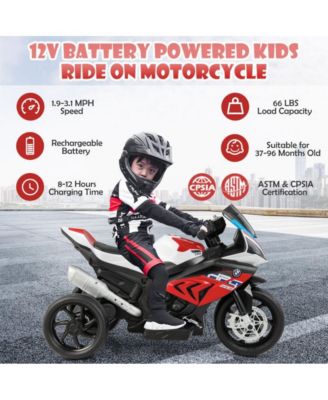 12V Licensed BMW Kids Motorcycle Ride-On Toy for 37-96 Months Old Kids