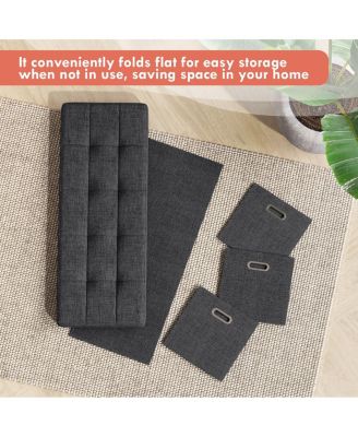 40" Linen Collapsible Tufted Linen Long Bench Storage Ottoman with 3 Drawers