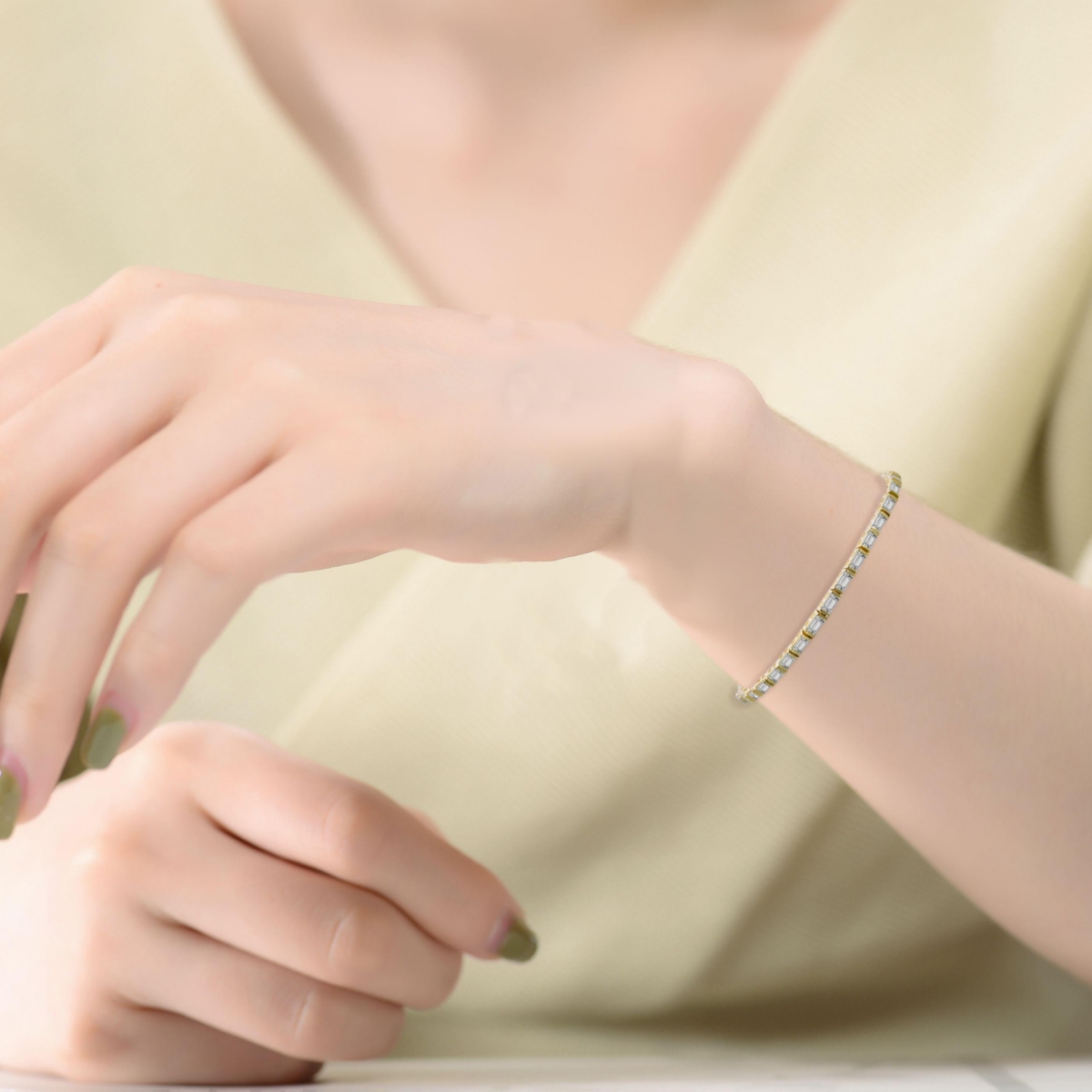 Genevive Sterling Silver 14kBaguette Cubic Zirconia Tennis Bracelet - Gold