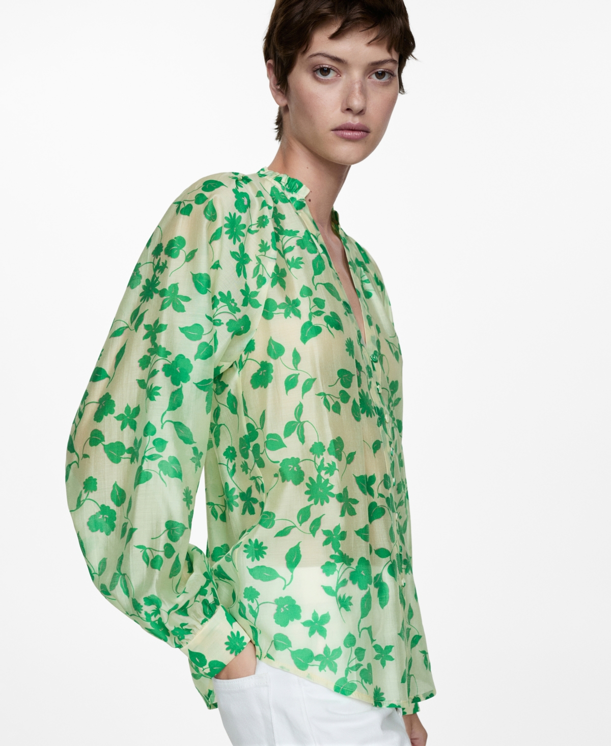 Mango Lyocell Printed Shirt Ecru In Ecru