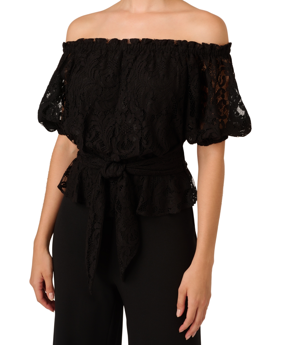 Adrianna Papell Women's Mixed-Media Off-The-Shoulder Jumpsuit