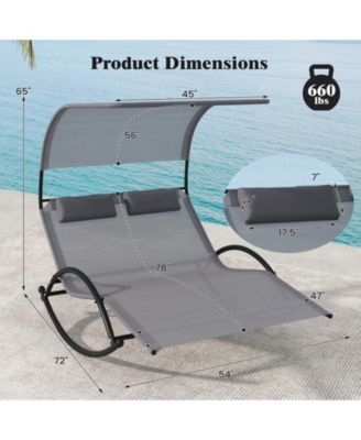 Outdoor Dual Rocker Sunbed 2-Person Canopied Patio Lounger with Detachable Headrests