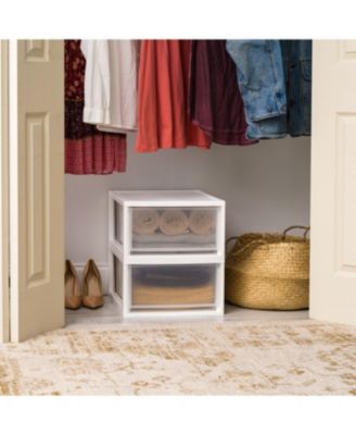 USA 30 Qt. Stackable Storage Drawer, 2 Pack, Plastic Drawer Organizer with Clear Doors for Pantry, Bedroom, Closet, Kitchen, Under-Sink, Home and Office De-Clutter, Shoes and Crafts - White