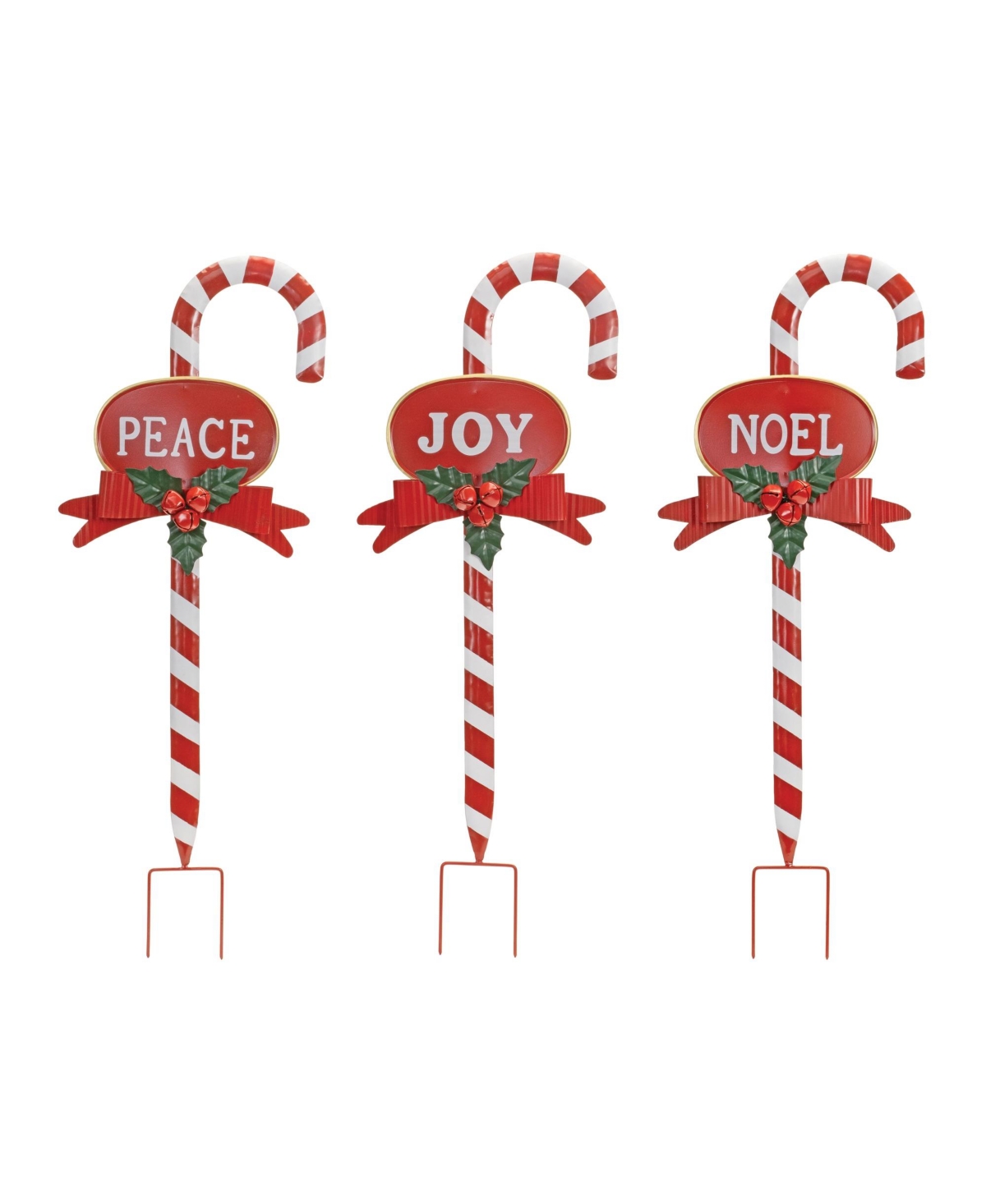 Slickblue Set of 3 Candy Cane Stakes – Festive Garden Decorations for the Holidays - White