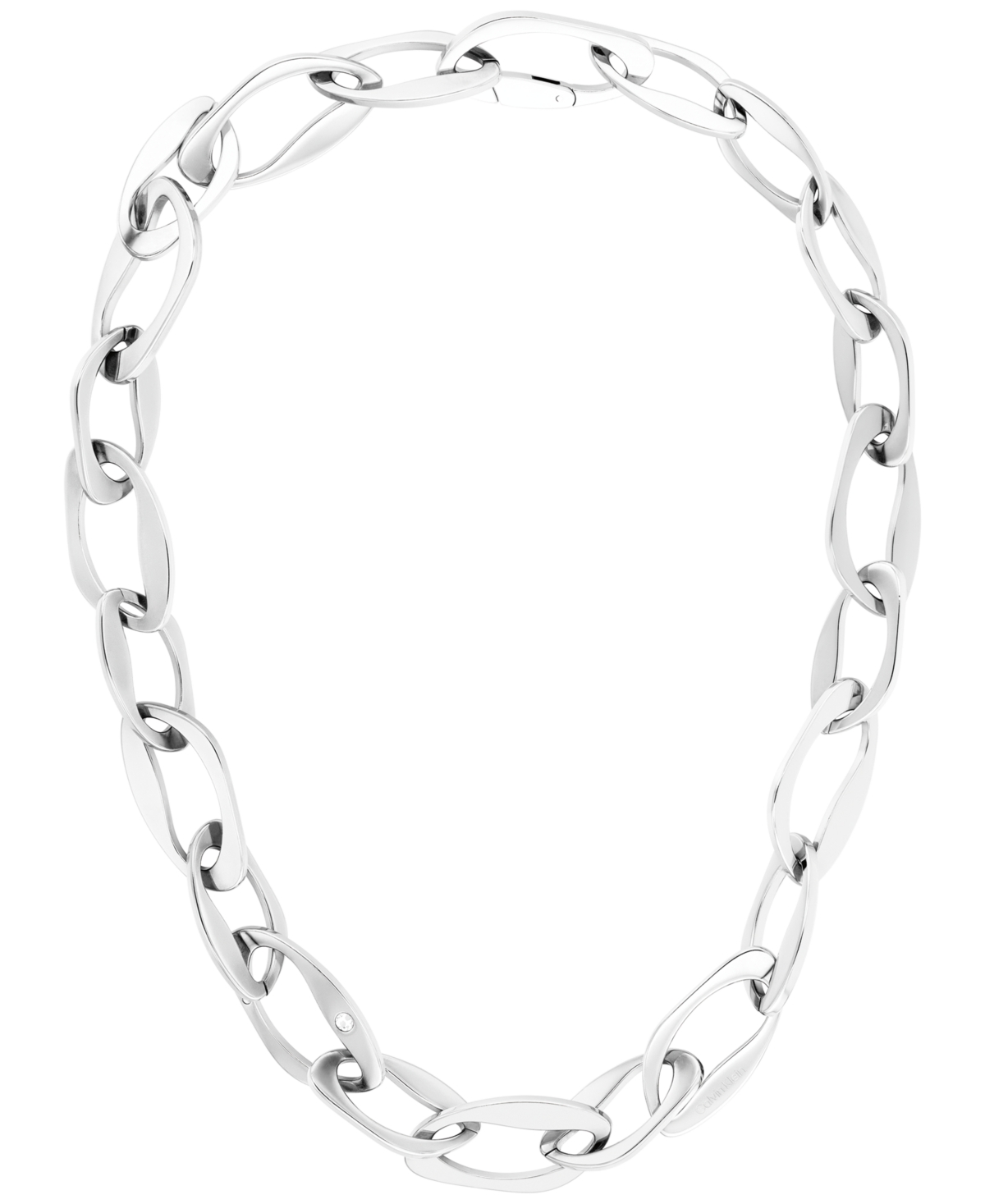 Pave Sculpted Link Collar Necklace, 16-7/8" + 2" extender - Silver