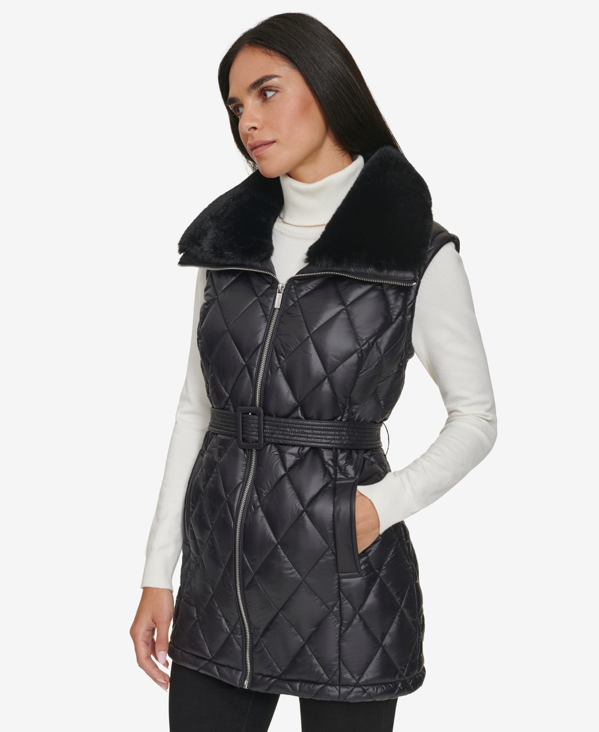 Calvin Klein Women's Quilted Faux-Fur Collar Vest