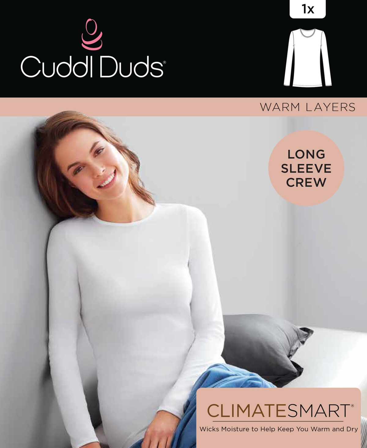 CUDDL DUDS CLIMATESMART LONG-SLEEVE CREWNECK TOP 