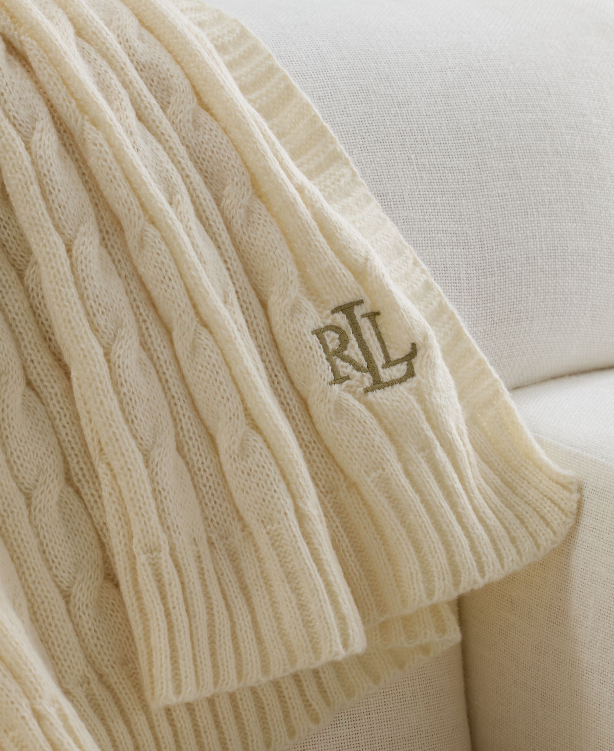 Ralph Lauren Jamie Cable-knit Throw Blanket In Cream