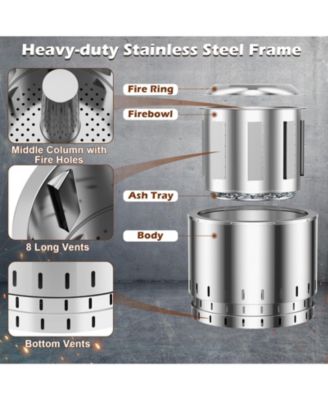 Smokeless Stainless Steel Fire Pit with Ash Pan for Yard Camping