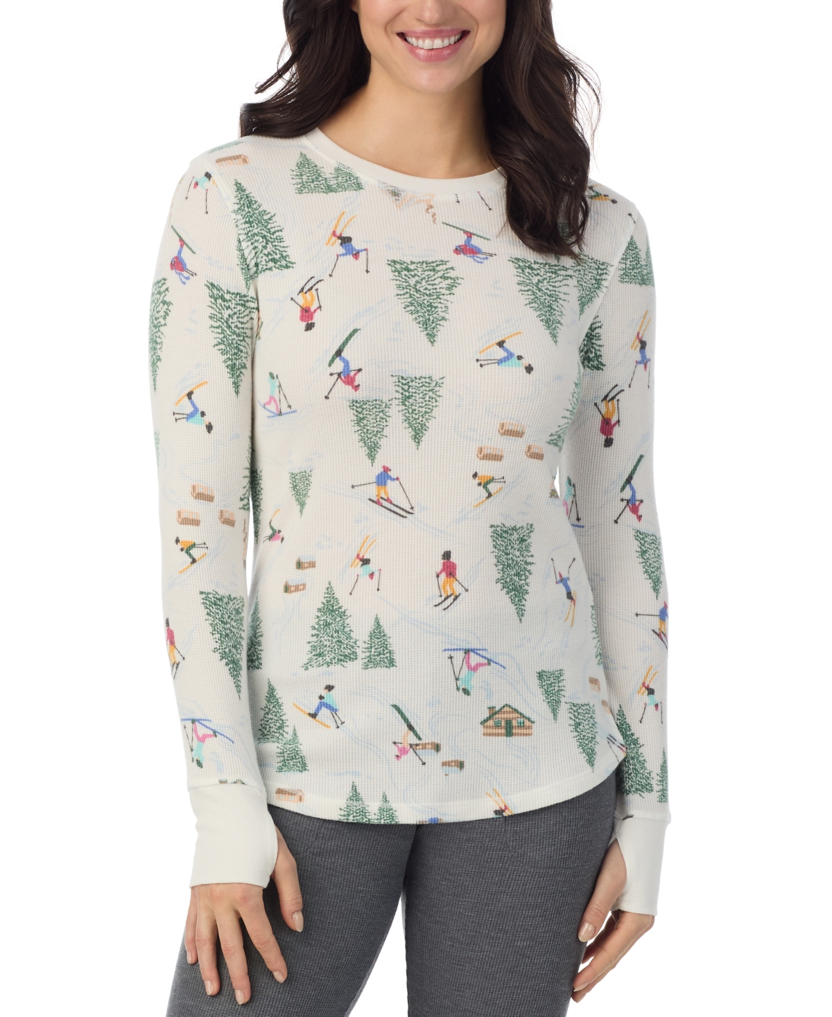 Cuddl Duds Petite Stretch Thermal Crewneck Top In White Novelty