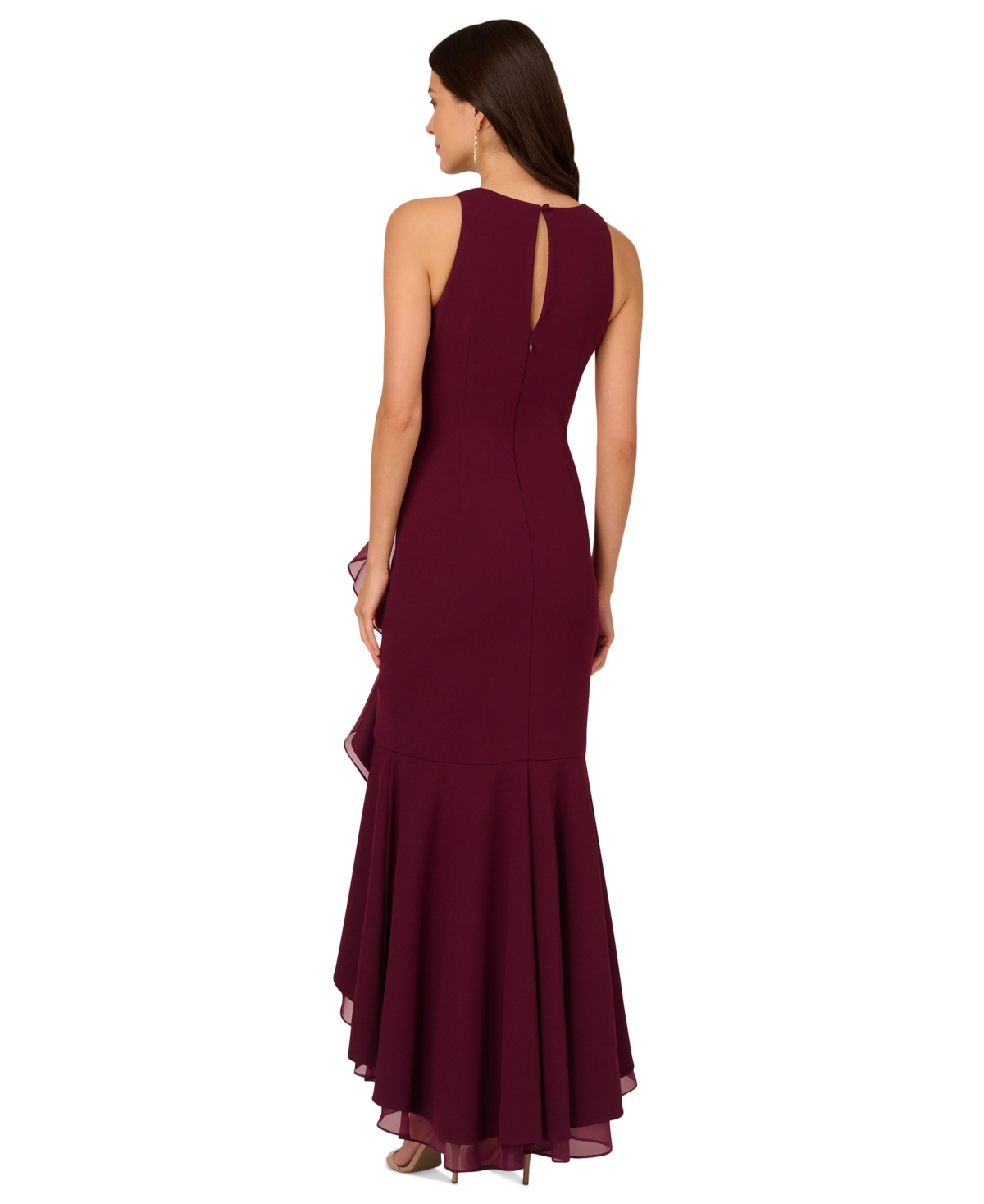 Adrianna Papell Women's Sleeveless Ruffled High-Low Gown
