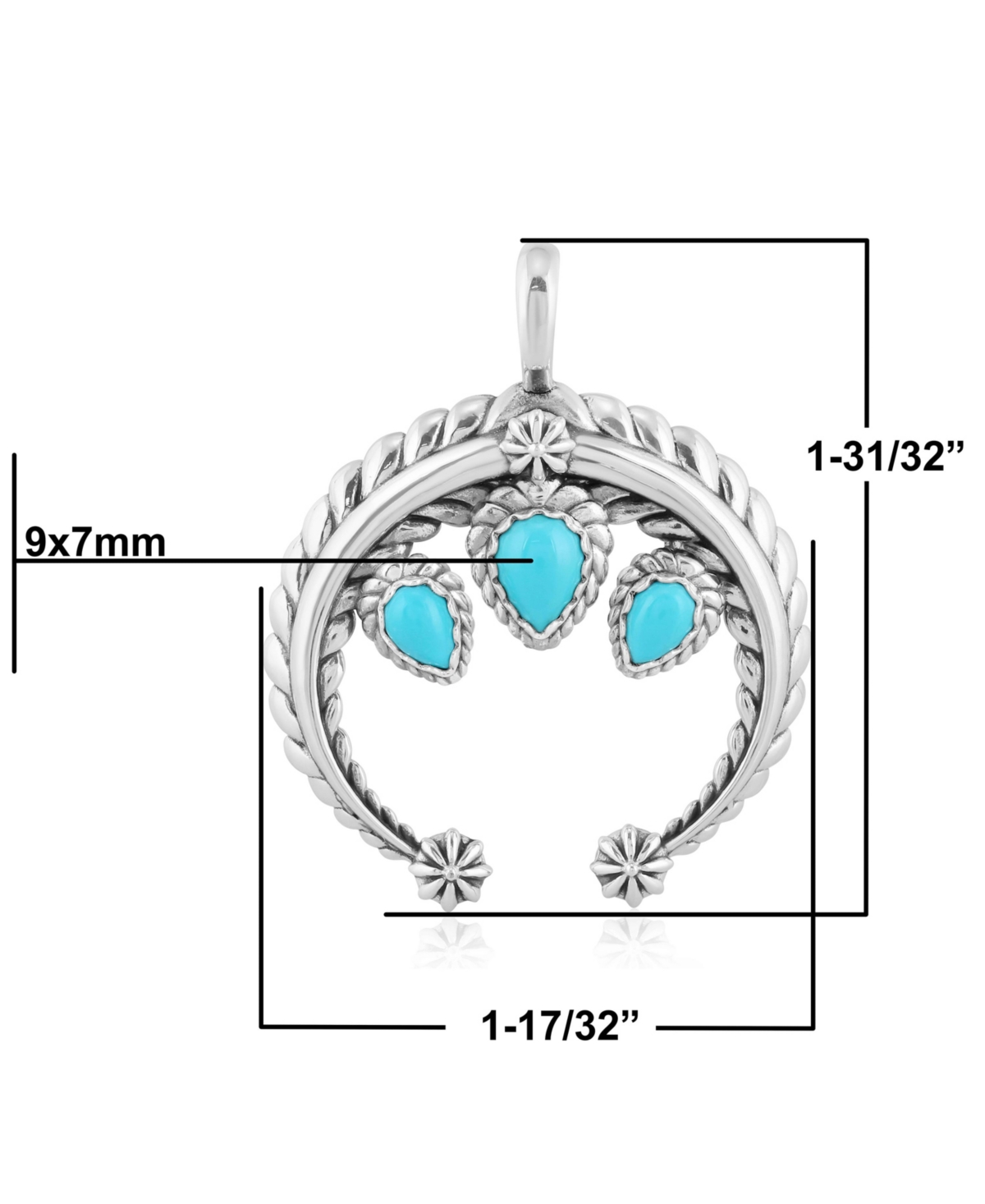 American West Jewelry Sterling Silver and Pear CutGemstone Rope Naja Pendant Enhancer - Blue turquoise