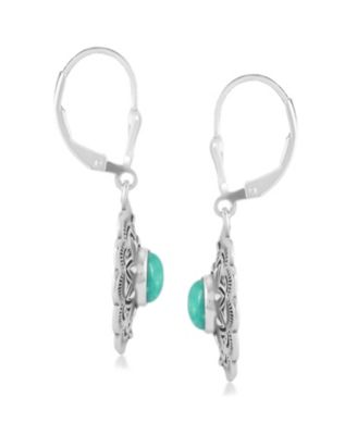 Sterling Silver and Green Turquoise Gemstone Concha Lever Back Earrings
