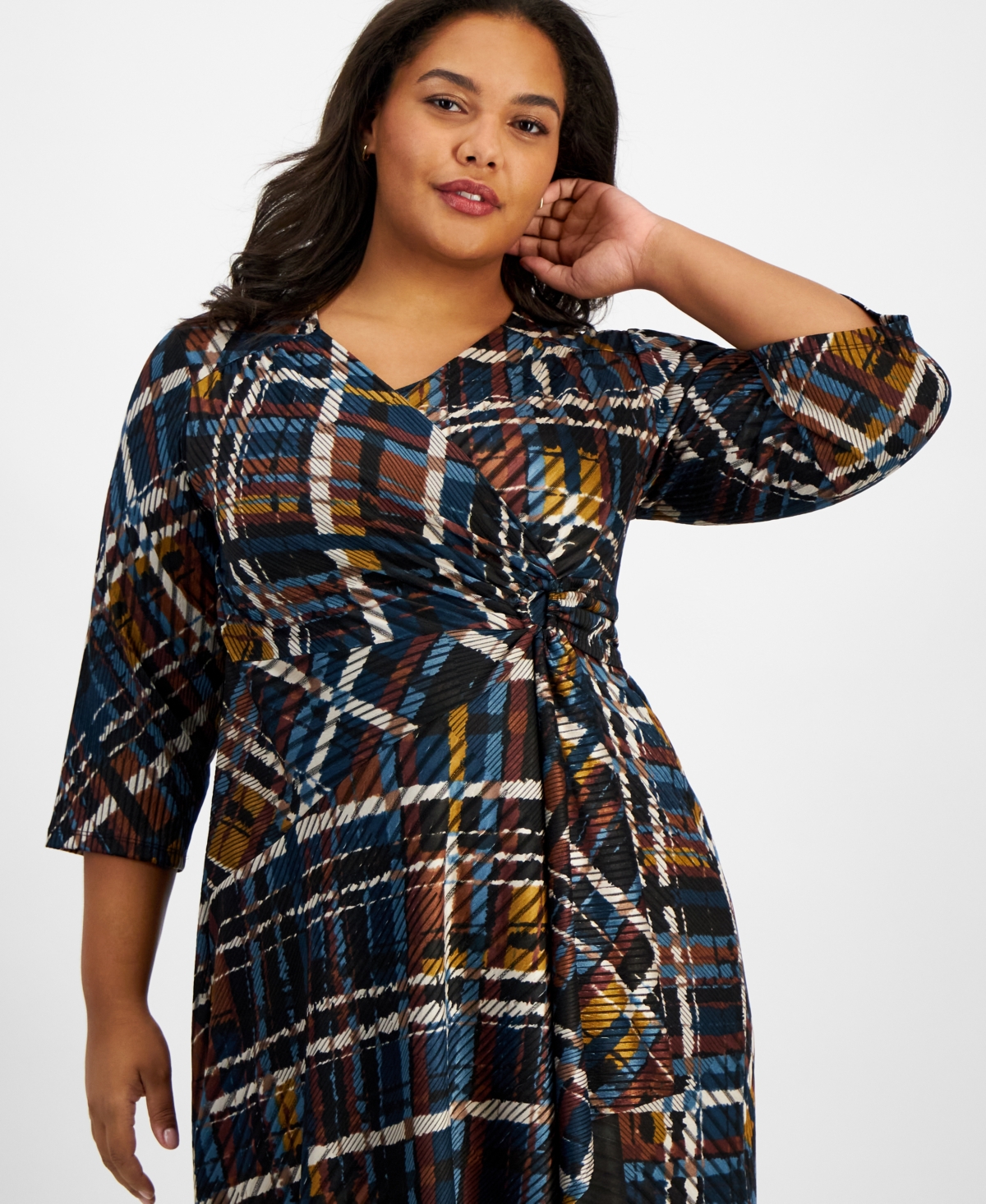 Robbie Bee Plus Size V-Neck Jersey Midi Fit & Flare Dress