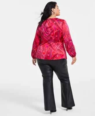 Inc International Concepts Plus Size Paisley Twist Front Blouse Faux Leather Pants Created For Macys In Palma Paisley