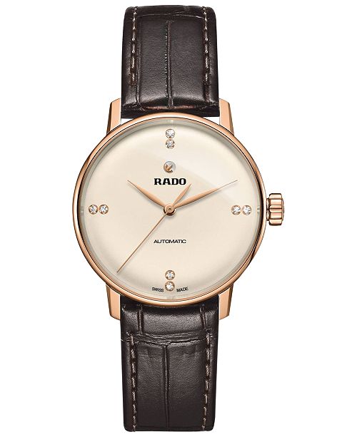 Rado Women S Swiss Automatic Coupole Classic Diamond Accent Dark Brown Leather Strap Watch 32mm R22865765 Reviews All Fine Jewelry Jewelry Watches Macy S