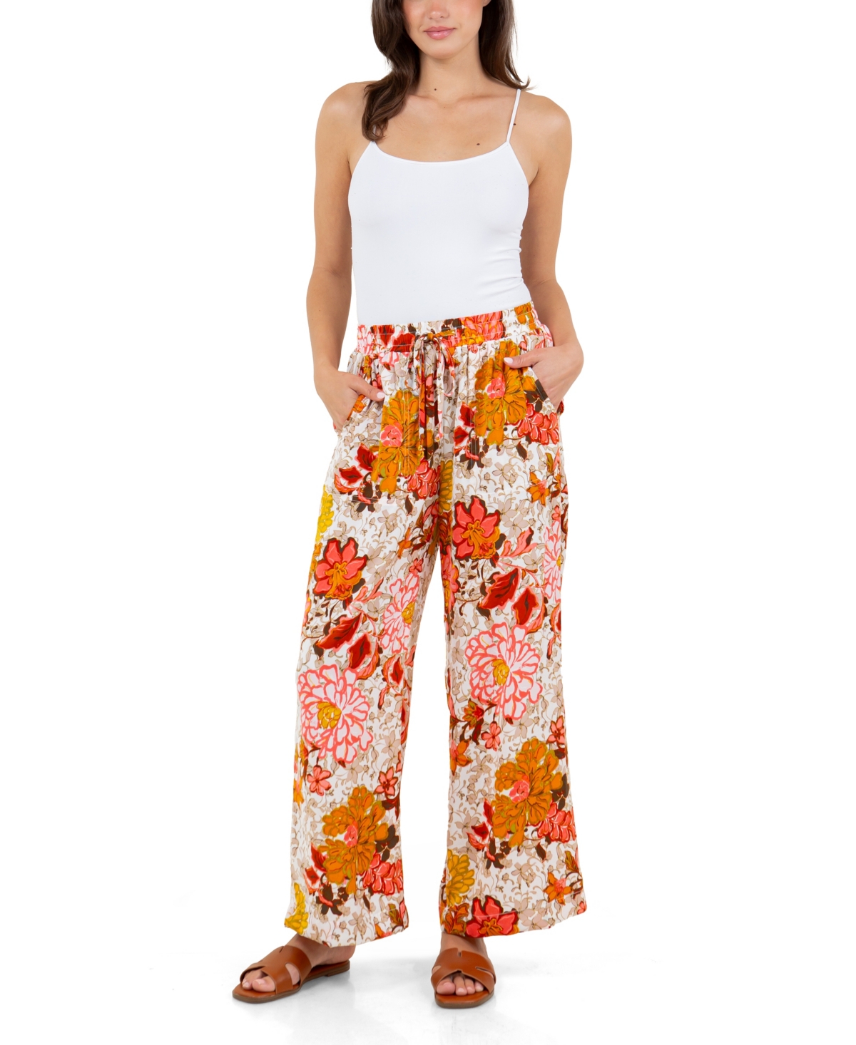 Fever Women's Print Drawstring Pant In Star Olive