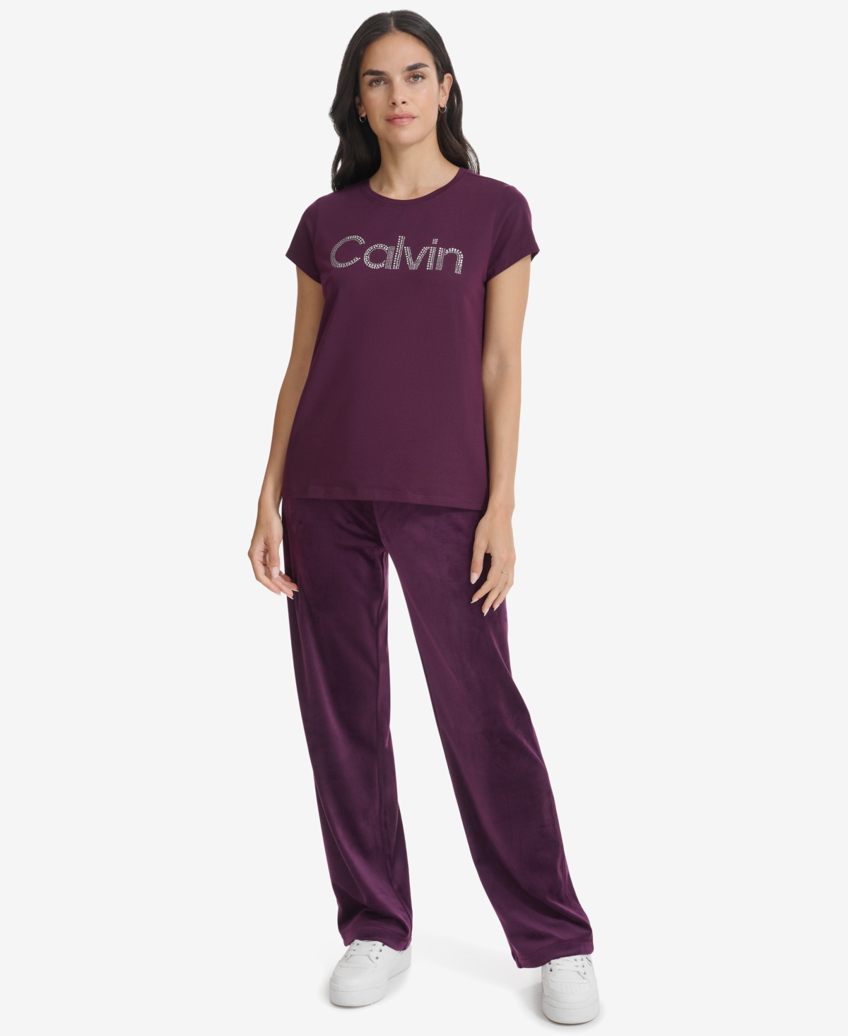 Calvin Klein Women's Crystal-Logo Crewneck T-Shirt