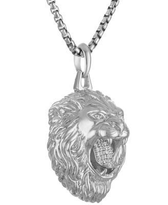 Marc Anthony Men's Diamond Lion Pendant Necklace (1/5 ct. t.w.) in Sterling Silver-Plate, 24" + 2" extender, BVP1072-WSSC4