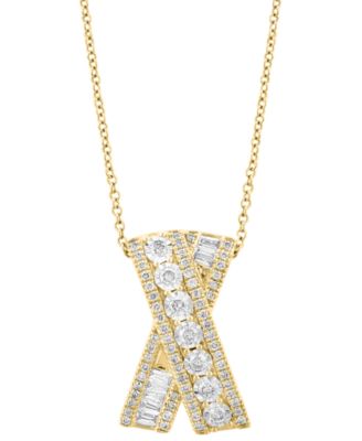 EFFY&reg; Diamond Round and Baguette Crossover 18" Pendant Necklace (3/4 ct. t.w.) in 14k Gold