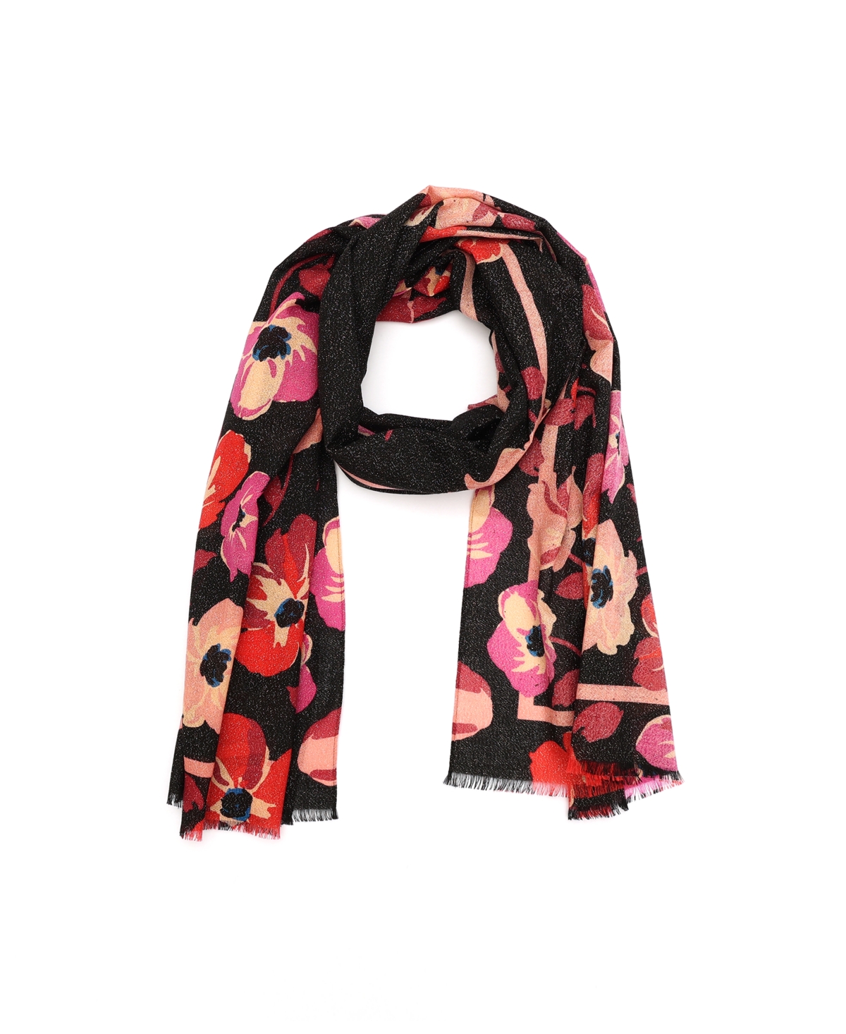 Women's Fall Poppies Wool Oblong Scarf - Black