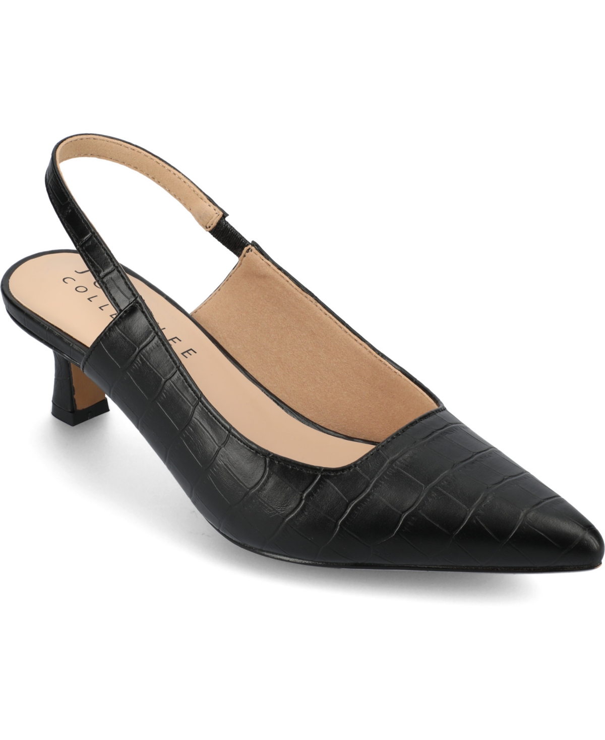 Journee Collection Women's Paulina Pointed Toe Slingback Pumps In Black Croco