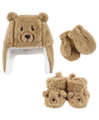 Baby Boys Hudson Unisex Unisex Winter Warmth 3Pk Earflap Hat, Mittens & Plush Booties