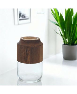 Glass Vase With Wood Accent 9"