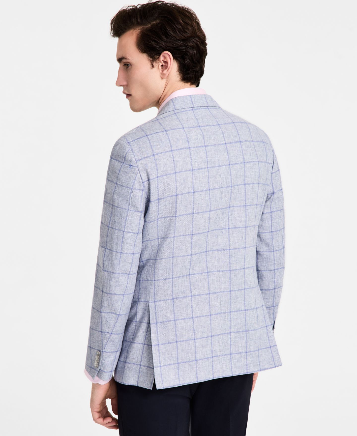 Мужской пиджак Tommy Hilfiger Modern-Fit Linen-Blend Windowpane Sport Coat, цвет: Синий — фото 2