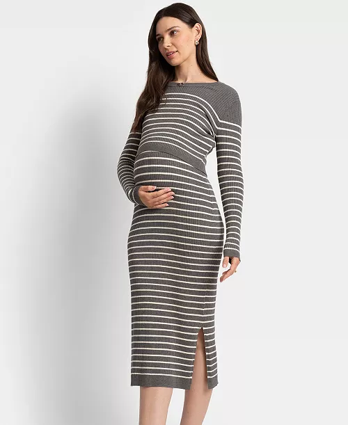 women's soft-stretch ribbed sweater midi dress